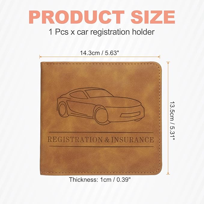 HARFINGTON Car Registration and Insurance Holder 5.63" x 5.31" PU Leather Vehicle Glove Box Organizer Storage Accessories Men Women Car ID Holder for License ID Card Bank Card, Brown
