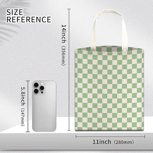 Car Trash Can, Hanging Garbage Bin for Men and Women, Cute Car Organizer and Storage Bag, Canvas Vehicle Trash Can Bag Easy-to-Install Cute Green Checkboard