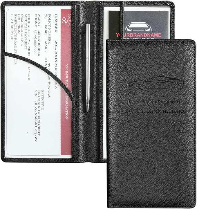 Yarnic Car Registration and Insurance Holder, Car Document Holder with Magnetic Closure, Registration and Insurance Card Holder Car Organizer Glove Box Compartment Organizer for Men Women (Black)