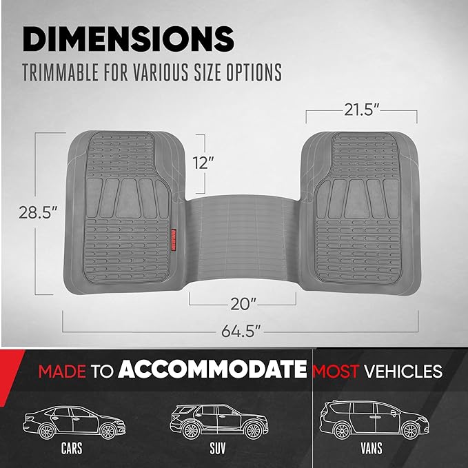 BDK Motor Trend WingRunner Heavy Duty Rubber Rear Floor Mats Liners, Back Row Non-Slip All Weather Interior Protection Universal Fit Design for Trucks Cars Sedans SUV, Fits 2nd or 3rd Row Rear - Black