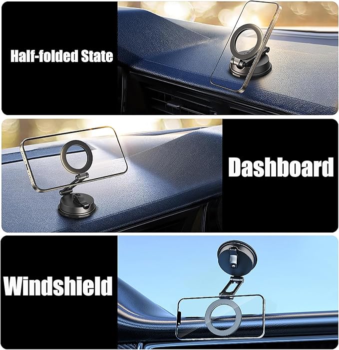 Songhak Magnetic Phone Holder for Car, 360° Foldable Car Phone Mount, Strong Magnet Car Accessories for Dashboard, Compatible with iPhone, Samsung, and All Smart Phones