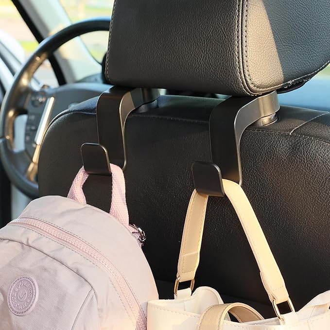 Amooca Car Seat Hooks Anti-Drop Headrest Storage Hanger Universal Fit Automotive Organizer for Purse Bag Coat Black 2 Pack