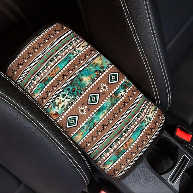 Horeset Southwest Aztec Universal Fit Auto Center Console Cover Decor Protector, Anti-Scratch Car Armrest Cushion