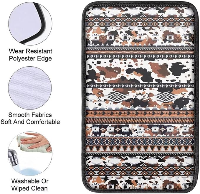 Horeset Aztec African Tribal Cow Print Center Console Armrest Cover for Men Women, Anti-Scratch Car Arm Rest Cover Pad Accessories Interior Decor