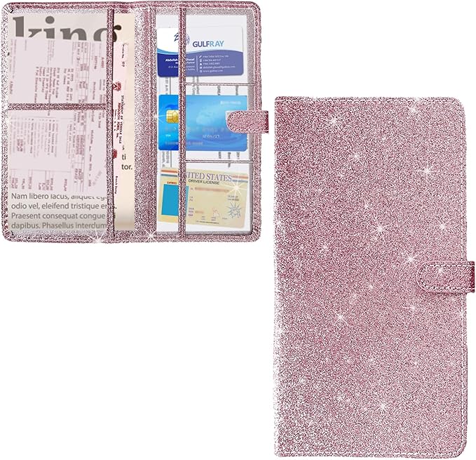 Ziciner Car Registration and Insurance Holder, Auto Card Document Glove Box Organizer with Magnetic Closure, Universal Vehicle Interior Accessories for Cars SUVs (Glitter Pink-Large)