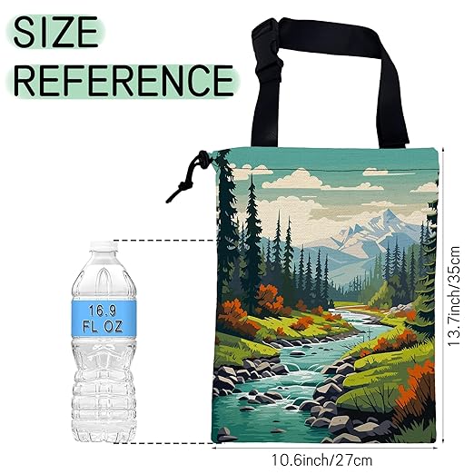NHNXHWIA Mountain Landscape Car Garbage Bag,Forest River Waterproof Small Car Trash Bag Hanging Back of Seat,Drawstring Hanging Car Trash Bag with Adjustable Buckle for Car Accessories