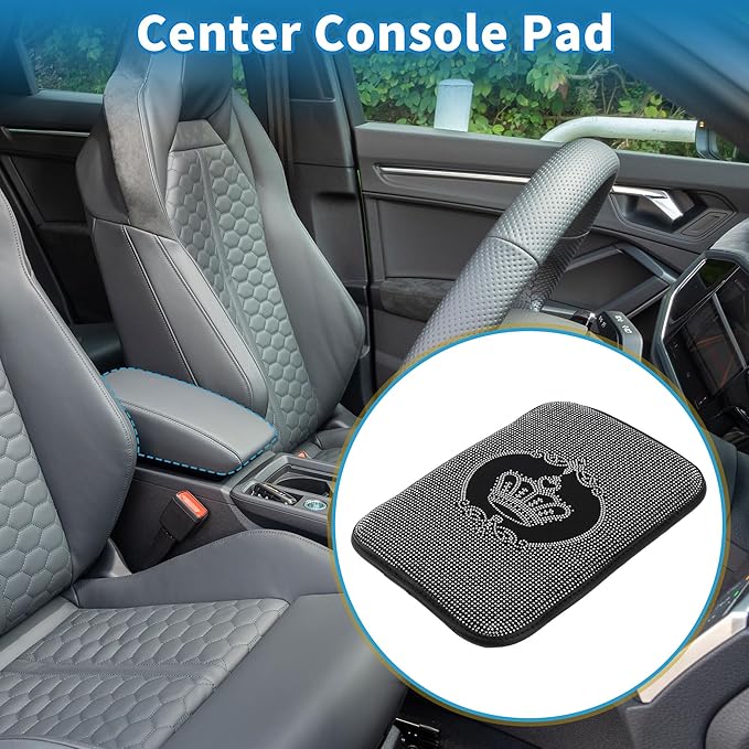 Car Armrest Cushion Pad Non-slip 12.20"x8.66" Suede White,Black Center Console Lid