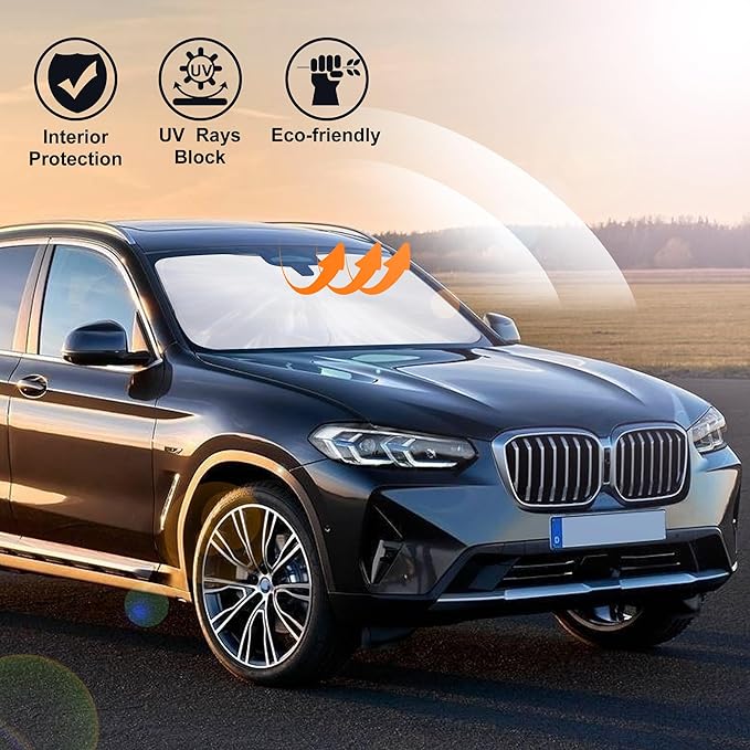 Windshield Sun Shade Compatible with 2018-2024 2025 BMW X3 Accessories Foldable Sunshade Sun Blocker Protect Car from Sun Rays & Heat Damage