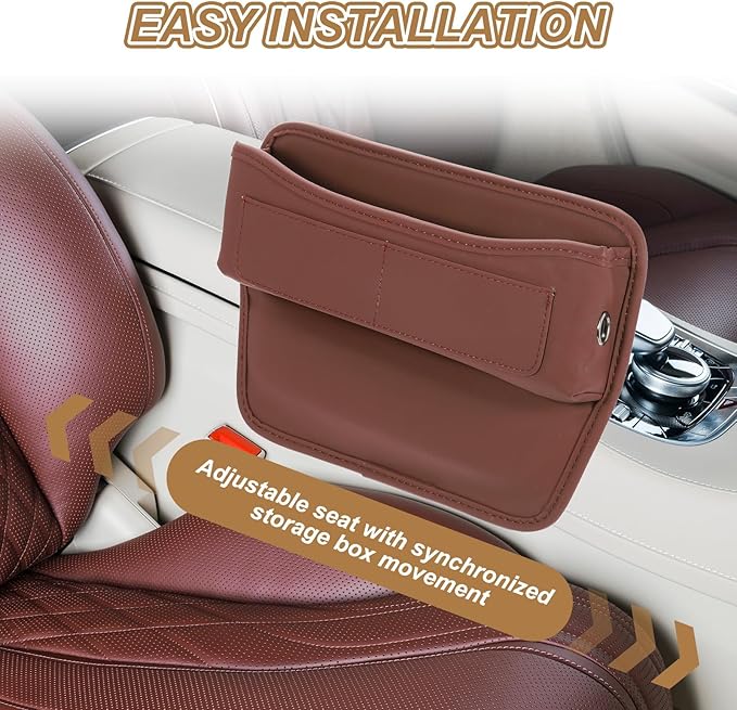 HARFINGTON 2pcs Car Seat Gap Filler Organizer 11.3 x 8 x 2.2 Inch Leather Universal Car Organizer Storage Box Between Seat and Console for Phone Sunglasses Keys, Red