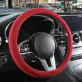 14 inch Red Suede Steering Wheel Cover, Breathable Non-Slip Sweat-Proof Wear-Resistant No Pilling, Warm in Winter and Cool in Summer