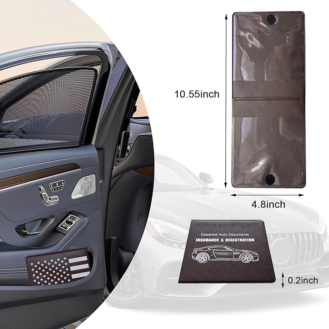 Ziciner Car Registration Insurance Holder, 2Pack Essential Auto Card Document Glove Box Organizer with Touch Fastener, Vehicle Interior Accessories Perfect for Most Car, Truck, SUV (Brown/Back Flag)