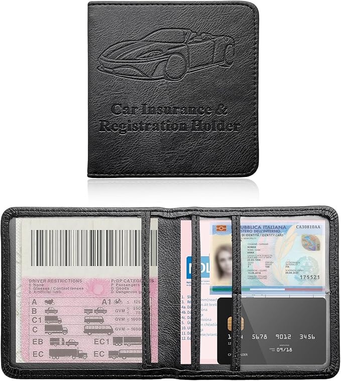 Ziciner Car Registration and Insurance Holder, Auto Card Document Glove Box Organizer with Magnetic Closure, Universal Vehicle Interior Accessories for Cars SUVs (Black-Small)