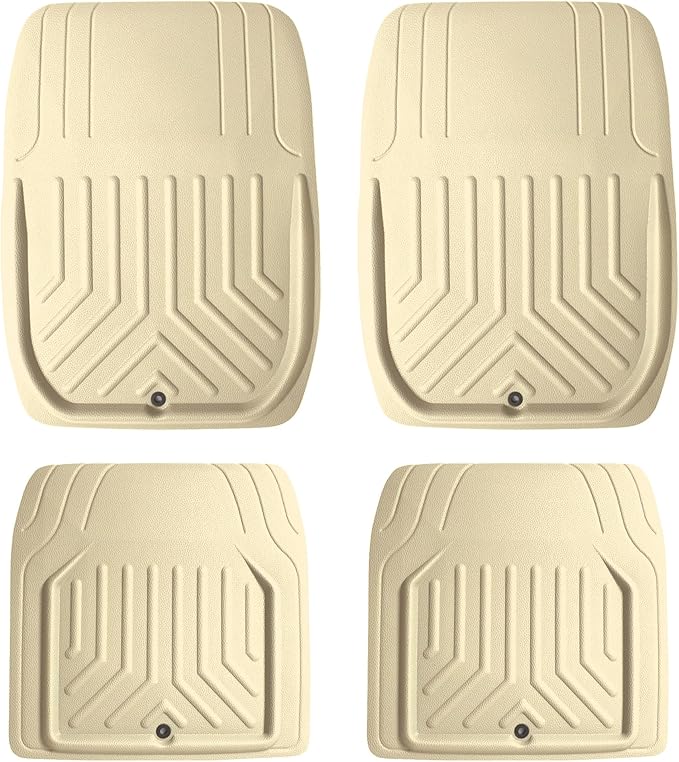FH Group Faux Leather Deep Dish Floor Mats, Beige, Universal Fit, Set of 4, Trim-to-Fit Car Mats for Most Sedan, SUV, Truck