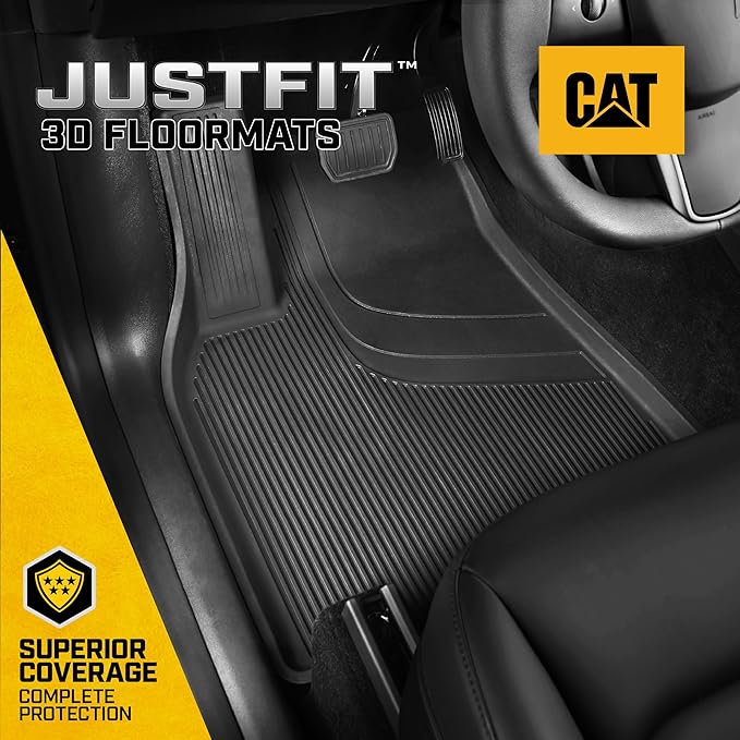 Cat® JustFit™ 3D Floor Mats for Tesla Model Y 2020–2024 Custom Fit All Weather Floor Liners, Heavy Duty Rubber Mats for Tesla Model Y – Premium Tesla Accessories for Full Interior Protection