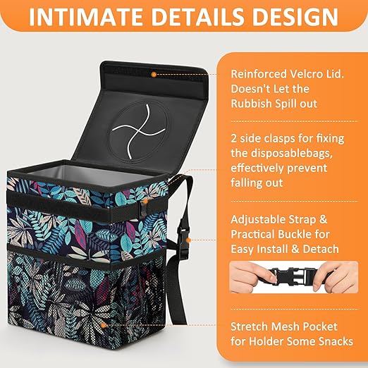 Vankor Car Trash Can for Car Cute, Bag Bin Hanging Waterproof Automotive Garbage Cans Leak Proof Vehicle Trash Can Colorful Leaves