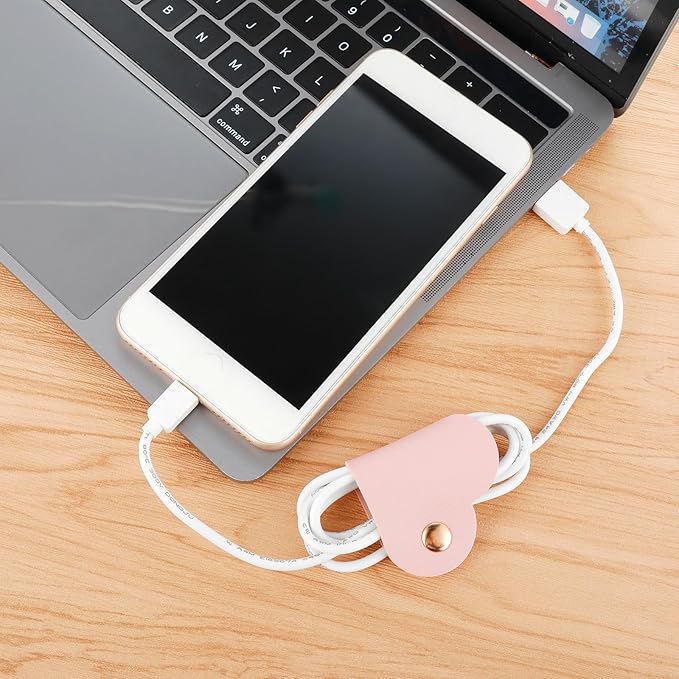 6 Pieces Cord Organizer, PU Leather Cable Organizer Reusable Cable Straps Clips Wire Ties Charging Cord Power Cord Earphone USB Holder Multipurpose Cord Holder Keeper Manager Management