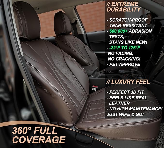 PINCTROT Car Seat Covers Front Set, Breathable Soft Pebbled Leather, Luxury Waterproof Seat Cushion, Airbag Compatible, Seat Protector Universal Fit Most Cars (Front Set, Coffee)