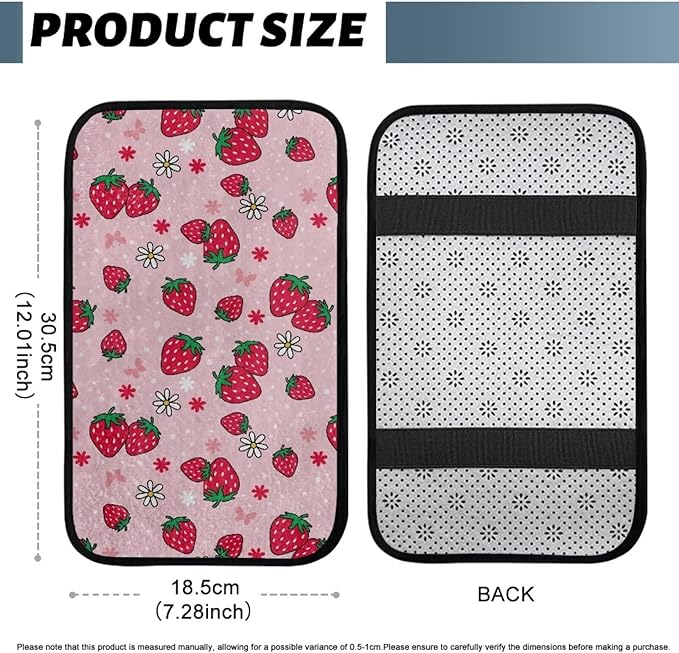 Bulopur Pink Strawberry Arm Rest Cover Car Protect from Pet Claws Car Center Console Cover Easy to Install Auto Console Armrest Cover Flannel Universal Fit for Auto Truck Van SUV