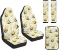 FUSURIRE Universal Yellow Bee Car Interior Accessory Set 5Pcs PU Front Seat Covers, Seat Belt Covers & Center Armrest PadFit for SUV Truck Van Year Round Use