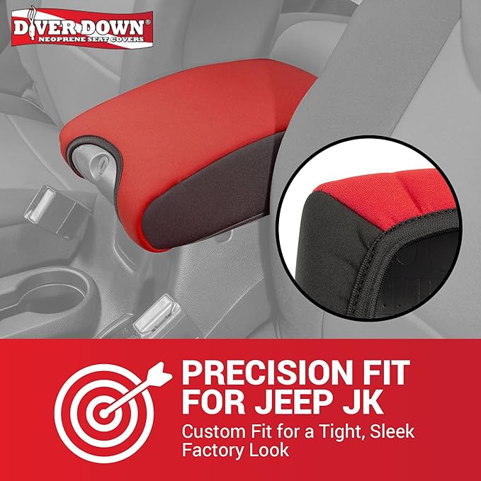 Diver Down Neoprene Center Console Cover - Fits Jeep 2007-2018 JK JKU Wrangler - Cushioned Armrest Cover - Doesn't Burn Your Elbow - Tight Custom Fit - Comfortable Foam Armrest Pad (11-18 Blue)