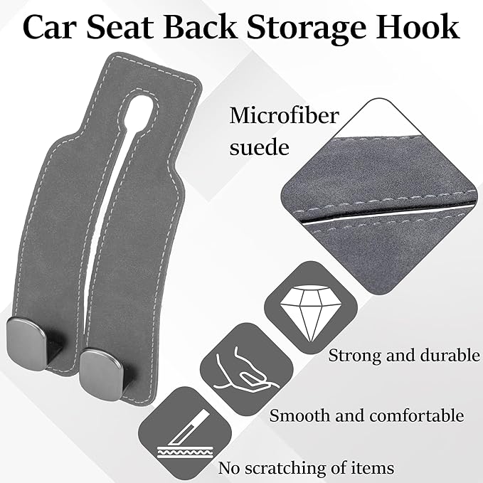 ecocstm Car Seat Headrest Hook, Vehicle Back Seat Headrest Hook, Car Purse Hook Car Seat Hooks for Hanging Grocery Bag, Purse, Car Seat Backrest Organizer, Tote Bag (Gray)