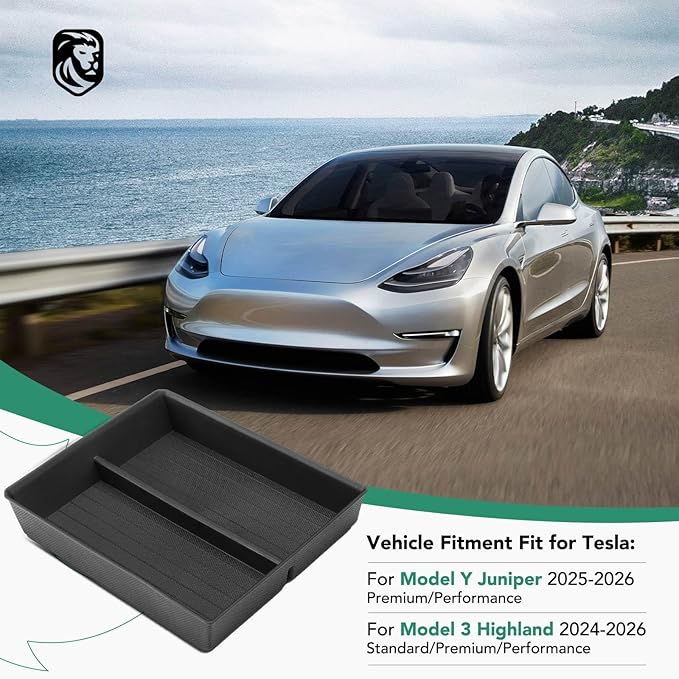 YHTAUTO Center Console Lower Tray Fit 2024 2025 Tesla Model 3 Highland, Center Control Console Lower Bottom Storage Box with Non-Slip Armrest Interior Accessories 1PC
