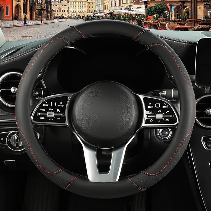 Binsheo Automative Car Steering Wheel Cover 15 inch Comfort Durability Safety Anti-Slip,Black