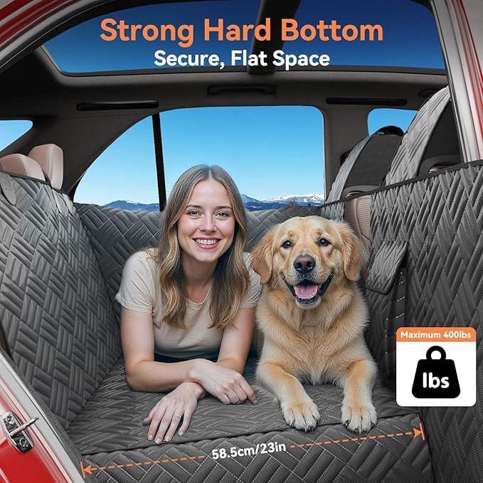 Wexyldra Dog Car Seat Cover for Back Seat- Heavy Duty Waterproof- Hard Bottom Backseat Extender Fits Sedan SUV & Small Truck, Full Coverage for Doors, Rear Seats & Front Headrests