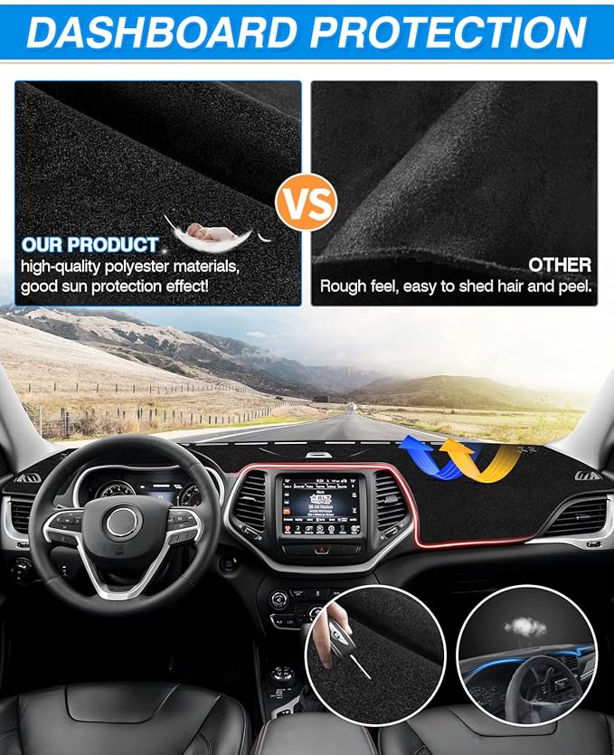 CARTIST Dash Cover Fits for Jeep Cherokee 2014-2023 (NOT for Grand Cherokee) (Only Fits Cherokee Latitude) Dashboard Cover Mat for Cherokee Accessories
