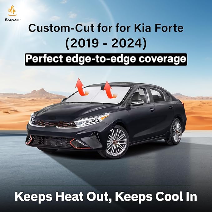 EcoNour Windshield Sun Shade Compatible for Kia Forte 2019–2024 | Custom Fit Sedan Front Window Sunshade | Foldable UV & Heat Reflective Sun Visor