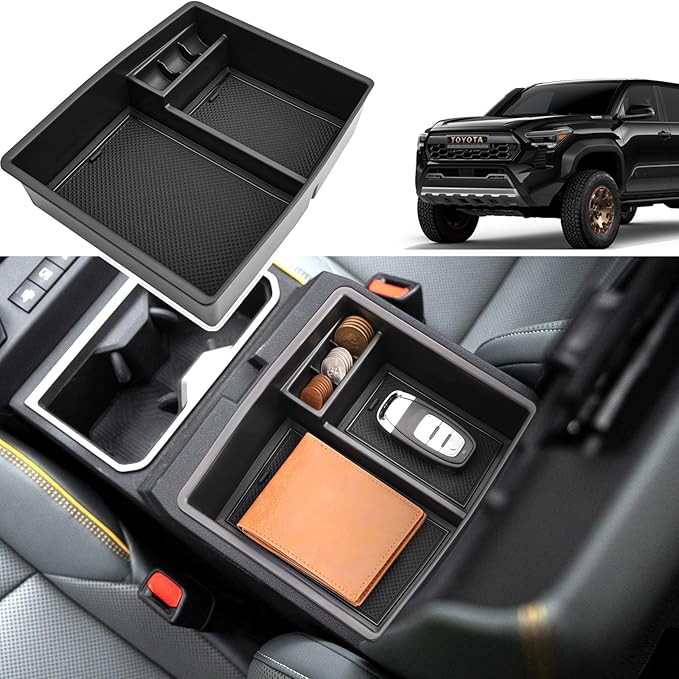 Coleya 2024 2025 2026 Tacoma Accessories Center Console Organizer for Toyota Tacoma (SR5/TRD Off-Road/TRD Sport/TRD Pro/Limited/Trailhunter) Durable ABS Plastic 2025 Tacoma Console Tray Insert (Black)