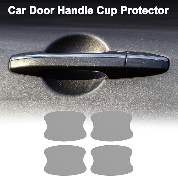 Car Magnet Car Door Handle Scratch Protector 73x95mm Anti-Scratches| Door Handle Protective Film Carbon Fiber Silver Tone 4 Pcs