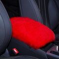 Frienda Furry Armrest Cover Auto Center Console Cover Car Soft Console Pad, Real Sheepskin Wool Soft Fluffy Auto Center Armrest Pad for Most Car Decoration Protector(Red)
