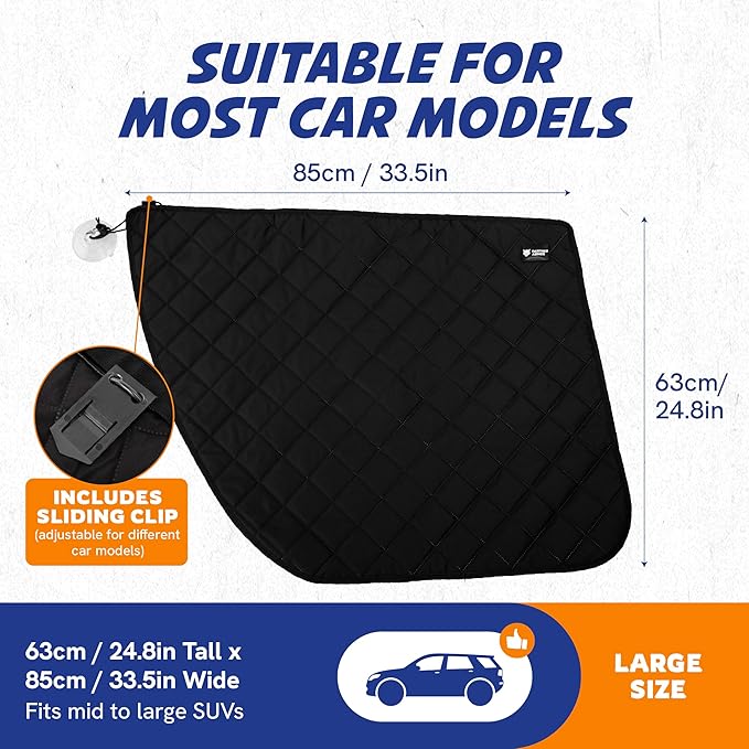 Car Door Protector for Dogs, 2 Pieces, Quilted Anti-Scratch Liner with Adjustable Clips & Suction Cups, Large Size (33.5" x 24.8") Fits Mid to Large SUVs, Protects Car Doors from Dog Scratches