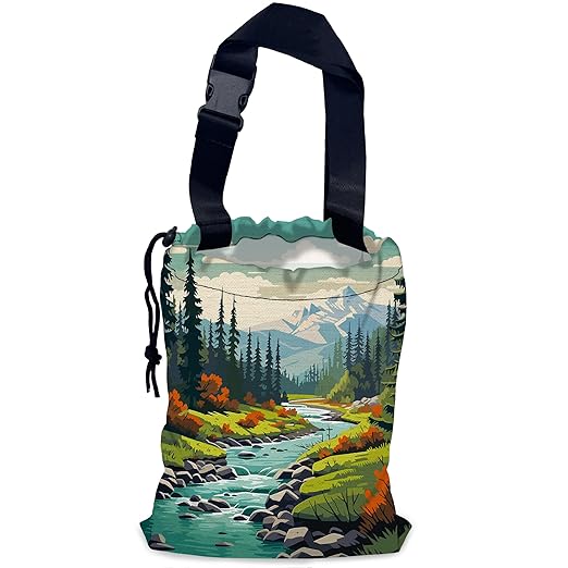 NHNXHWIA Mountain Landscape Car Garbage Bag,Forest River Waterproof Small Car Trash Bag Hanging Back of Seat,Drawstring Hanging Car Trash Bag with Adjustable Buckle for Car Accessories