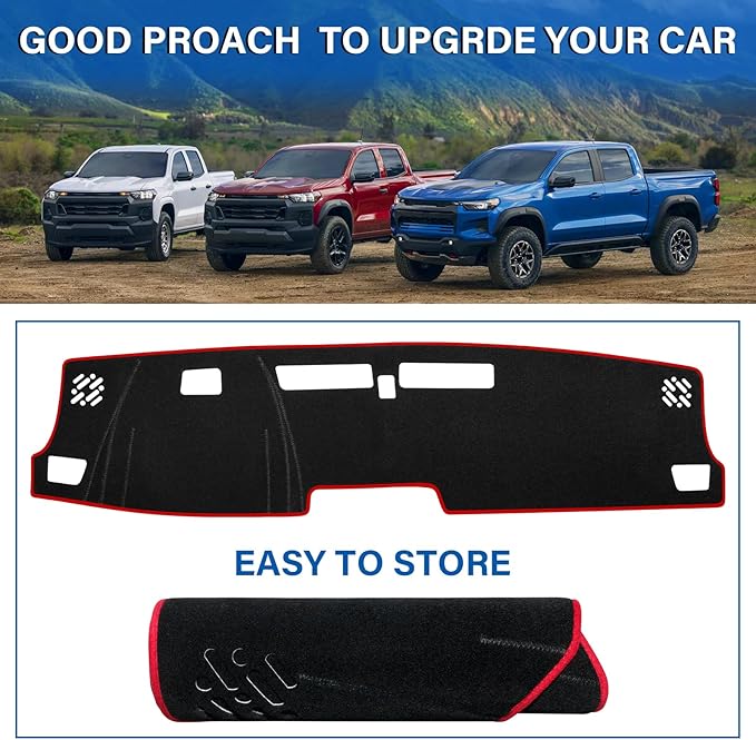 Dash Cover for Chevy Chevrolet Colorado/GMC Canyon 2023-2025 2026 Dashboard Cover Mat Non-Slip Center Console Protector Mat Sunshade (Red Trim)