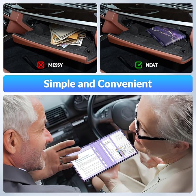 Pisypox Car Registration and Insurance Card Holder，Vehicle Glove Box Car Organizer，Accessories Case for Storing Driving Licences, Cards, Documents