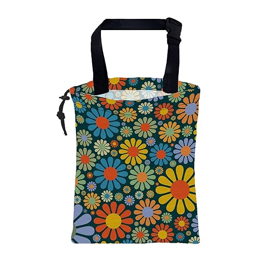 KXWQTRDD Car Garbage Bag Vintage Groovy 70s Floral Drawstring Car Trash Bag Hanging for Back Seat with Adjustable Buckle Canvas Vehicle Trash Can Easy-to-Install