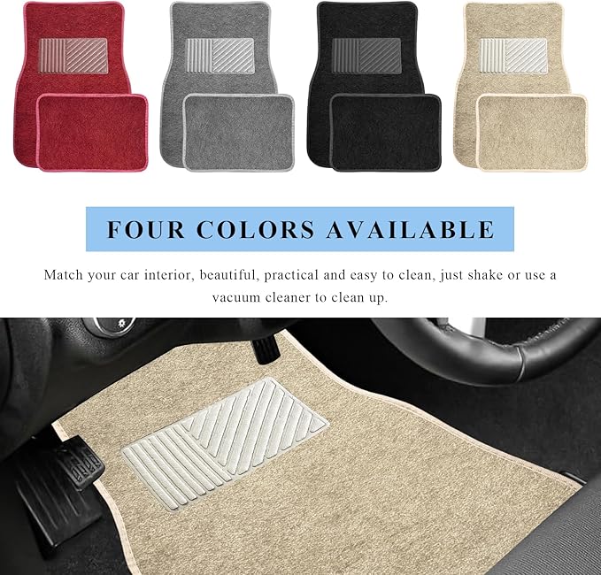 4PCS Car Floor Mats, Waterproof Non-Slip Car Floor Liners with Safety Heel Pad, All-Weather Wear-Resistant Mats Heavy Duty Universal Carpets for Truck SUV Van Sedan (Beige)
