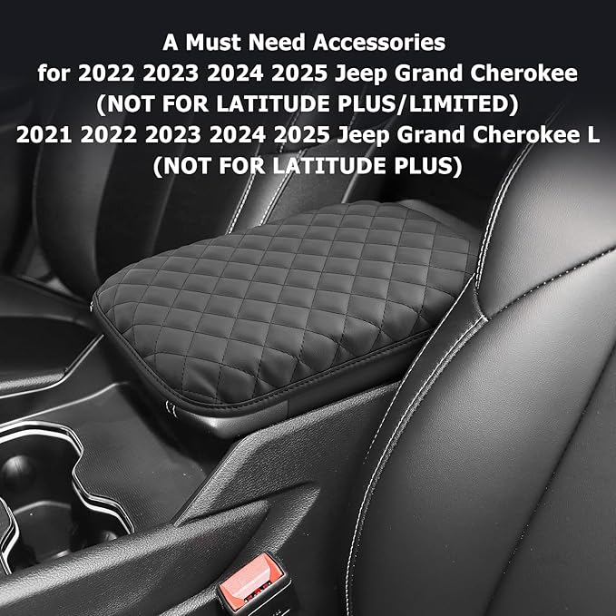 LUWU Grand Cherokee Center Console Cover Compatible with 2022 2023 2024 2025 Jeep Grand Cherokee Accessories Grand Cherokee Armrest Console Cover Armrest Cover Center Console Pad Soft Leather Black