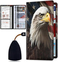 Car Document Holder with Magnetic Shut, Car Registration & Insurance Card Holder, Waterproof PU Leather Glove Box Organizer Vehicle Accessories Driver License for Women/Men, Bald Eagle Pattern