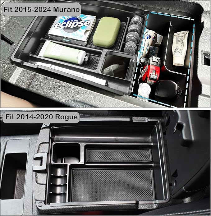 Center Console Organizer Tray Compatible with Nissan Rogue 2014-2020 / Rogue Sport 2017-2022 / Murano 2015-2024 Interior Accessories Insert Armrest Storage Glove Box, Black