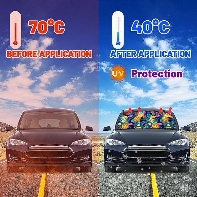 DOPINDU Hawaiian Pineapple Car Windshield Sun Shade Umbrella Bendable Handle Foldable Funny Sunshade for Car Windshield Block UV Rays Keep Vehicle Cool for Most Sedans SUV Trucks Cars 57"x30"