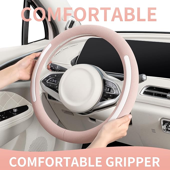 Steering Wheel Cover, Universal 15 inch, Faux Leather Steering Wheel Protector, Anti-Slip, Breathable & Heating-Compatible for Cars Trucks SUVs Vans