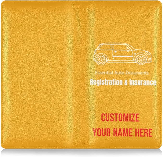 Custom Car Registration and Insurance Card Holder Personalized Leather Glove Box Organize Men Women Wallet Accessories Case for Cards, Essential Document Driver License Yellow Orange