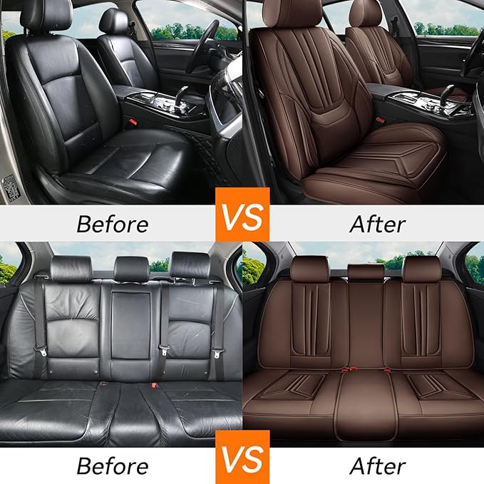SCDOOCA Car Seat Covers Full Set Brown, Luxury Leather Car Seat Covers, Waterproof and Breathable Seat Covers, Universal Car Seat Protector Fit for Cars, Trucks, SUVs, Pick-ups (Full Set)
