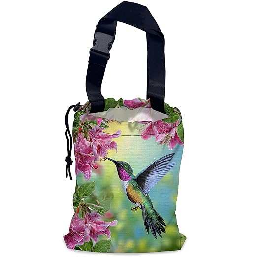 UUCBTAH Car Trash Bag Hummingbird with Hibiscus Car Trash Bin Leakproof Waterproof Car Trash Can for Back Seat, Foldable Car Garbage Bag with Adjustable Straps and Drawstring for Car Accessories