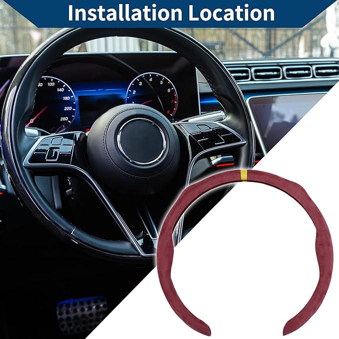 Suede Steering Wheel Cover ABS Car Steering Wheel Protector 14.96" Rose Red Yellow 1 Pc
