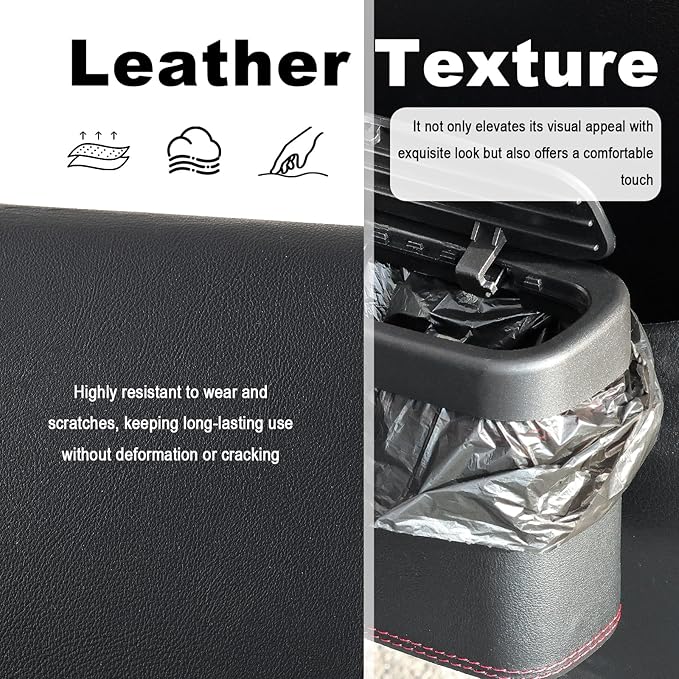Push-Top Car Trash Can with Lid and Hanging Clip,Small Leather Car Garbage Can with 30 Trash Bags,Multi-Purpose Leakproof Cars Trashes Bin Cars Accessories for SUV,Truck,Auto