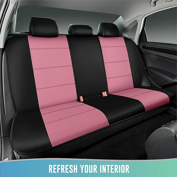 Road Comforts Car Seat Cover, Leather Car Seat Cover Full Set, Automotive Seat Covers, Airbag Compatible Universal Fit for Most Cars (Pink)